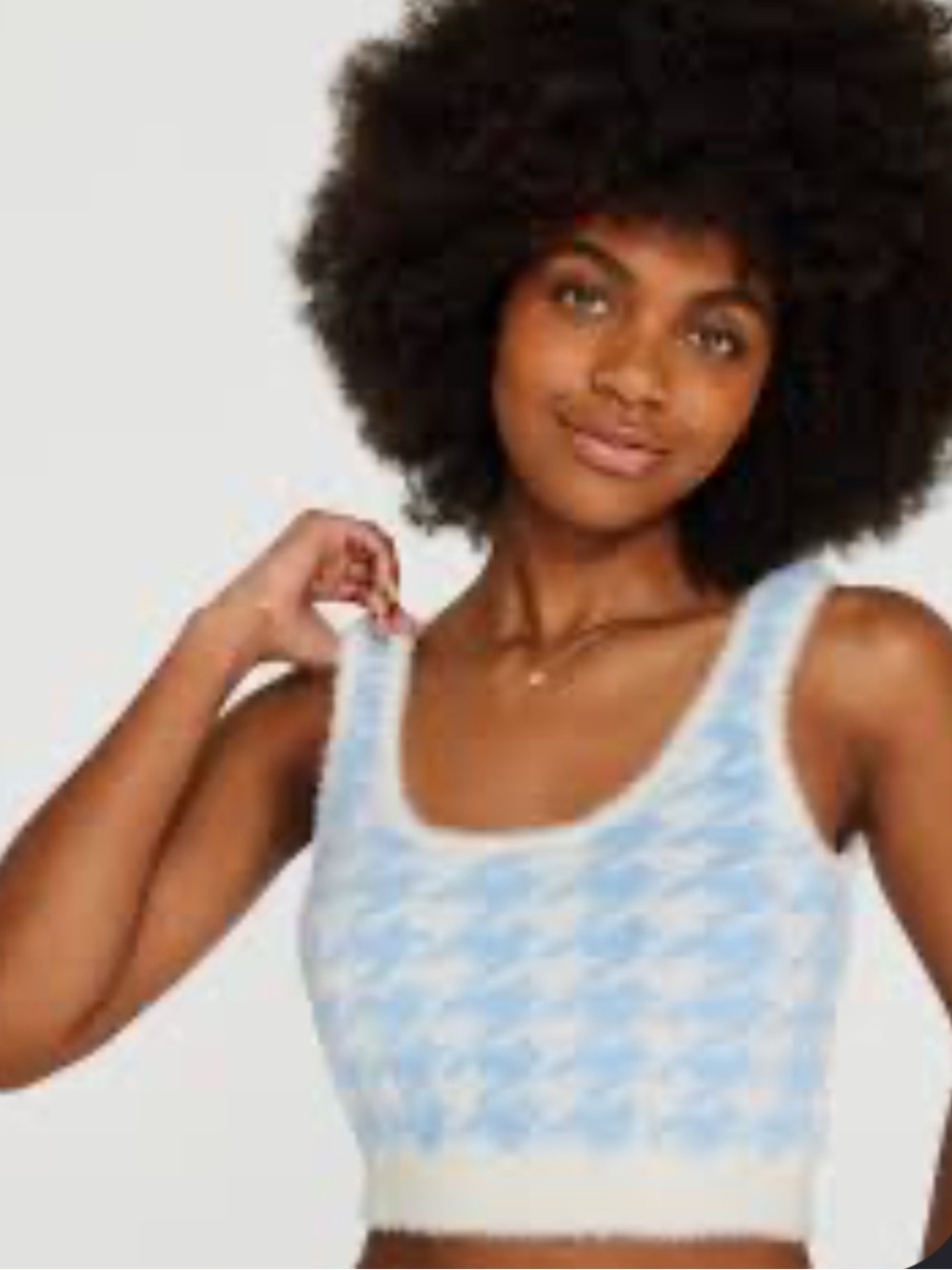 Aeropostale Blue Fuzzy Knit Houndstooth Cropped Tank Top- M